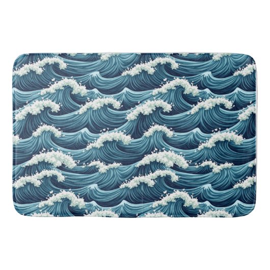 Blaue Meereswellen Badematte (Vorderseite)
