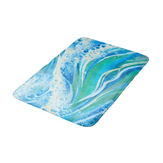 Blaue Meereswellen Badematte (Schrägansicht)