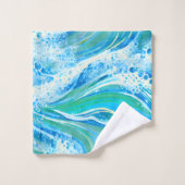 Blaue Meereswellen Badhandtuch Set (Waschlappen)