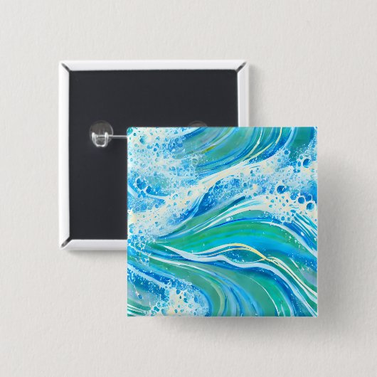 Blaue Meereswellen Button (Vorne & Hinten)