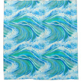 Blaue Meereswellen Duschvorhang (Vorderseite)