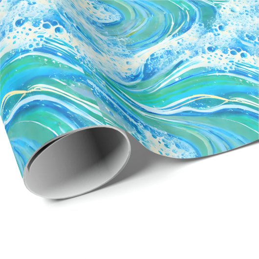 Blaue Meereswellen Geschenkpapier (Rolleneckpunkt)