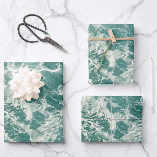 Blaue Meereswellen Geschenkpapier Set (Vorderseite)