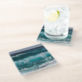 Blaue Meereswellen   Glasuntersetzer (Schrägansicht)