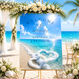 Blaue Meereswellen Herzen Acryl-Hochzeitsschild Acrylschild