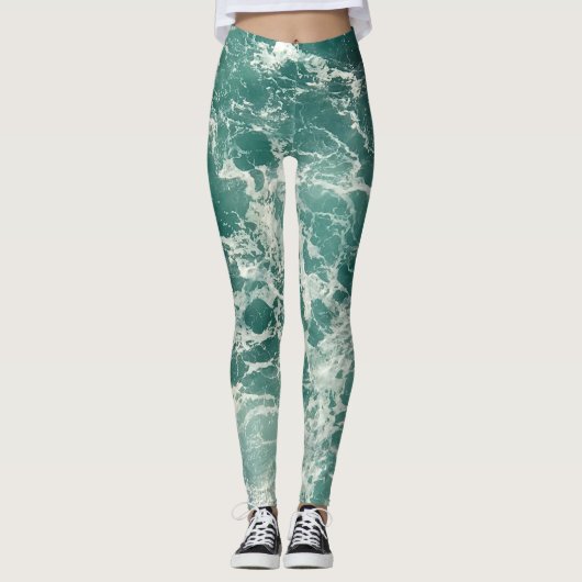 Blaue Meereswellen Leggings (Vorderseite)