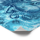 Blaue Meereswellen & Oktopus Grafik Vintag Zeichne Poster (Ecke)
