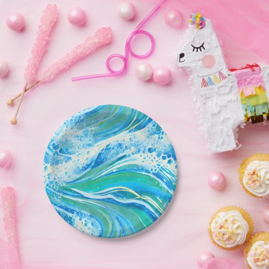 Blaue Meereswellen Pappteller (Party)