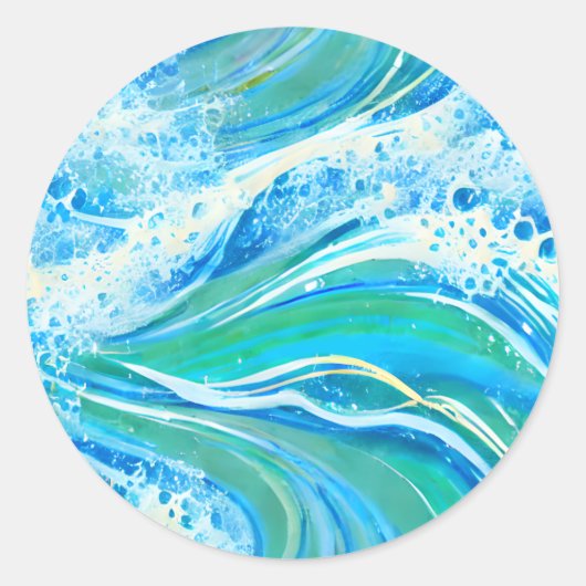 Blaue Meereswellen Runder Aufkleber (Vorderseite)