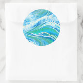 Blaue Meereswellen Runder Aufkleber (Tasche)