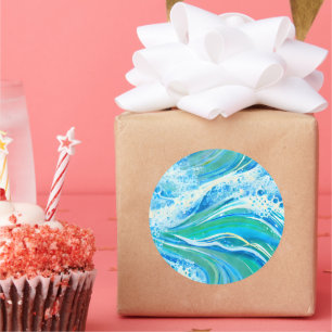 Blaue Meereswellen Runder Aufkleber