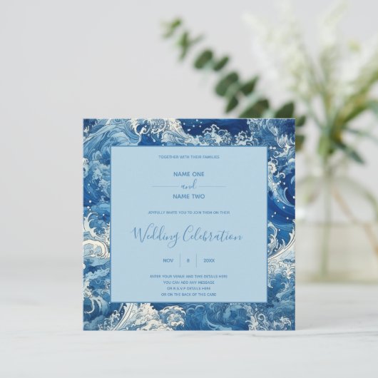 Blaue Meereswellen Sommerstrand Einladung (Stehend Vorderseite)