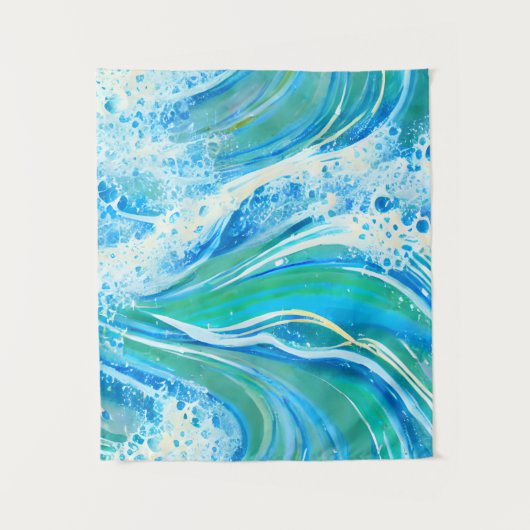 Blaue Meereswellen Wandteppich (Vorderseite)
