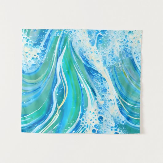 Blaue Meereswellen Wandteppich (Vorderseite (Horizontal))