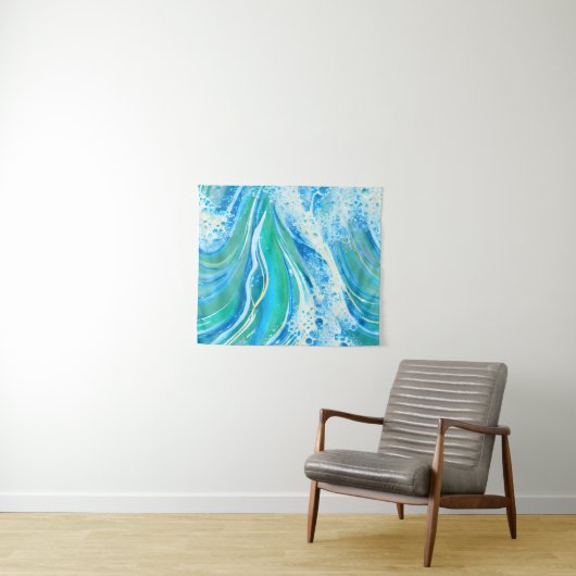 Blaue Meereswellen Wandteppich (Beispiel (Horizontal))
