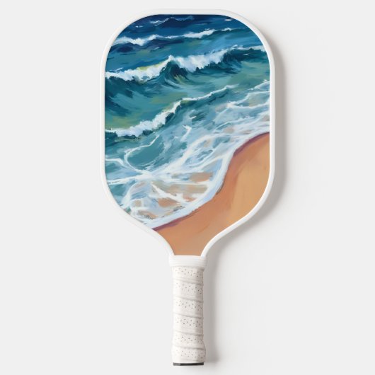 Blaue Meereswellen Wasserfarbe Pickleball Schläger (Vorderseite)
