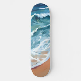 Blaue Meereswellen Wasserfarbe Skateboard