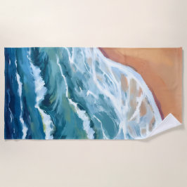 Blaue Meereswellen Wasserfarbe Strandtuch