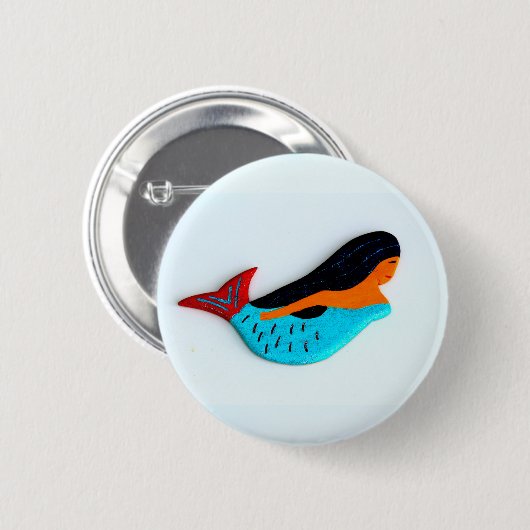 Blaue Meerjungentaste Button (Vorne & Hinten)