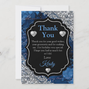 Blaue Meerjungfrau-Buchstaben Silber Glitter Danke