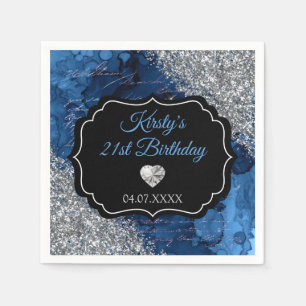 Blaue Meerjungfrau-Buchstaben Silber Glitter Gebur Serviette