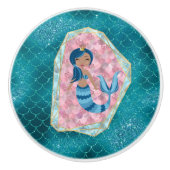 Blaue Meerjungfrau in rosa Muschel Keramikknauf (Vorderseite)