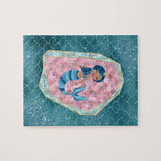 Blaue Meerjungfrau in rosa Muschel Puzzle (Horizontal)