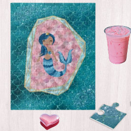 Blaue Meerjungfrau in rosa Muschel Puzzle