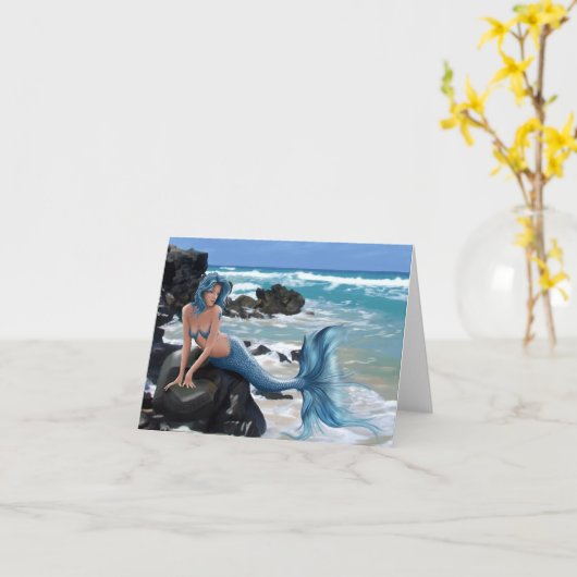 Blaue Meerjungfrau-Mitteilungskarten Karte (Gelbe Blume)