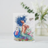 Blaue Meerjungfrau Postkarte (Stehend Vorderseite)