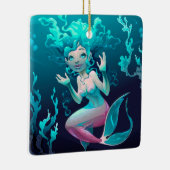 Blaue Meerjungfrau-Schwimmen im Ozean Keramikornament (Rechts)