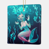 Blaue Meerjungfrau-Schwimmen im Ozean Keramikornament (Links)