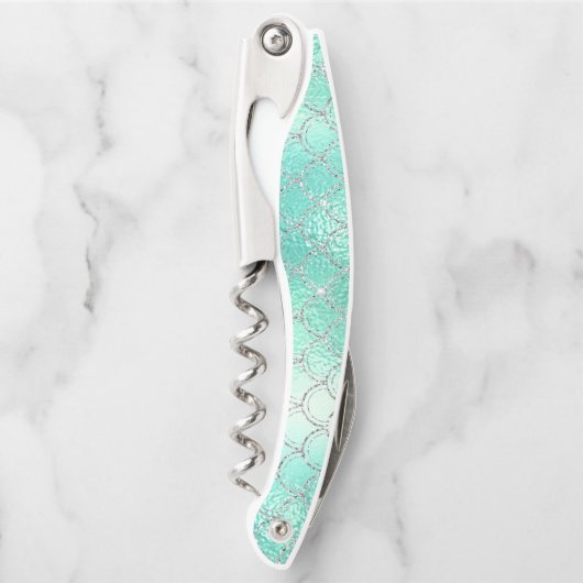 Blaue Meerjungfrau Skala Hübsch Iridescent Kellnermesser (Vorderseite)