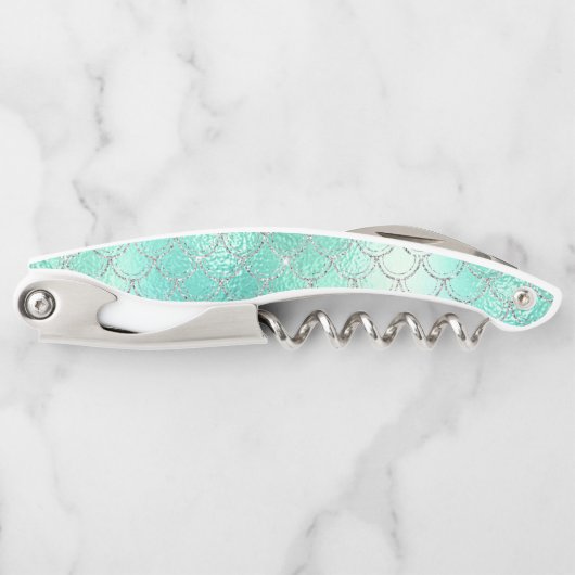 Blaue Meerjungfrau Skala Hübsch Iridescent Kellnermesser (Vorderseite)