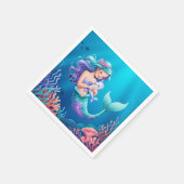 Blaue Meerjungfrau unter der Sea Baby-Dusche Serviette (Ecke)