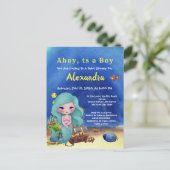 Blaue Meerjungfrau unter der Sea Boy Baby Dusche Einladungspostkarte (Stehend Vorderseite)