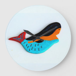 blaue Meerjunguhr Große Wanduhr