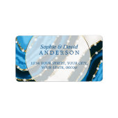 Blaue Meerwasserfarbe Perlen Hochzeit Adressaufkleber (Vorne)