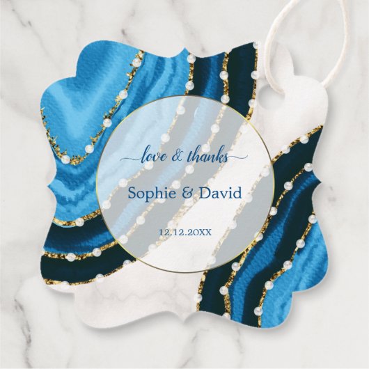 Blaue Meerwasserfarbe Perlen Hochzeit Geschenkanhänger (Rückseite)