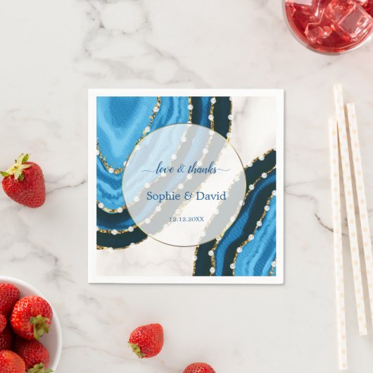 Blaue Meerwasserfarbe Perlen Hochzeit Serviette (Beispiel)