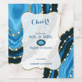 Blaue Meerwasserfarbe Perlen Hochzeit Weinetikett (Einzelnes Label)