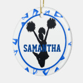 Blaue Megaphone und Cheerleader personalisiert Keramikornament (Links)