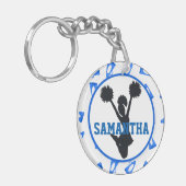 Blaue Megaphone und Cheerleader-personalisiertes Schlüsselanhänger (Vorderseite links)