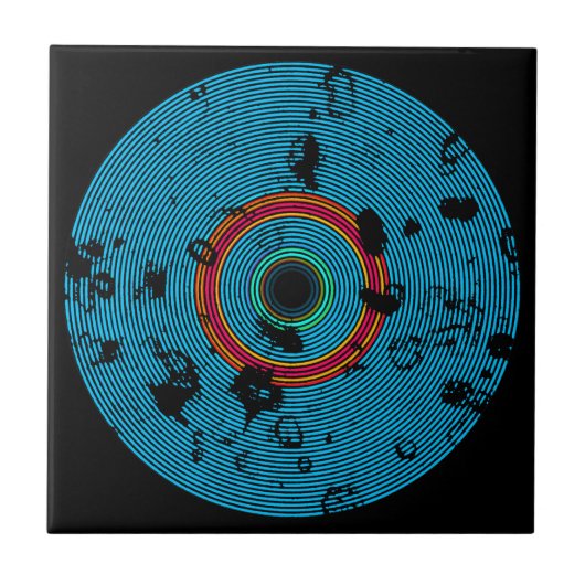 Blaue mehrfarbige Vinyl-Disc-Textur-Muster Fliese (Vorderseite)