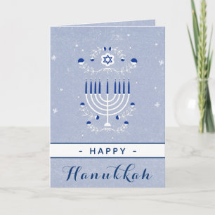 Blaue Menora Davidstern Frohes Chanukka Elegant Karte