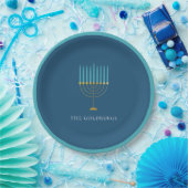 Blaue Menora-Hanukka-Feier Personalisiert  Pappteller (Party)