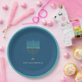 Blaue Menora-Hanukka-Feier Personalisiert  Pappteller (Party)