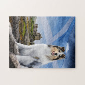 Blaue Merle Collie, Eilean Donan und Schottland-Fl Puzzle (Horizontal)