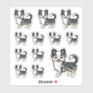 Blaue Merle Langhaar Chihuahua Süße Cartoon Hunde Aufkleber