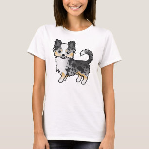 Blaue Merle Langhaar Chihuahua Süßer Cartoon-Hund T-Shirt